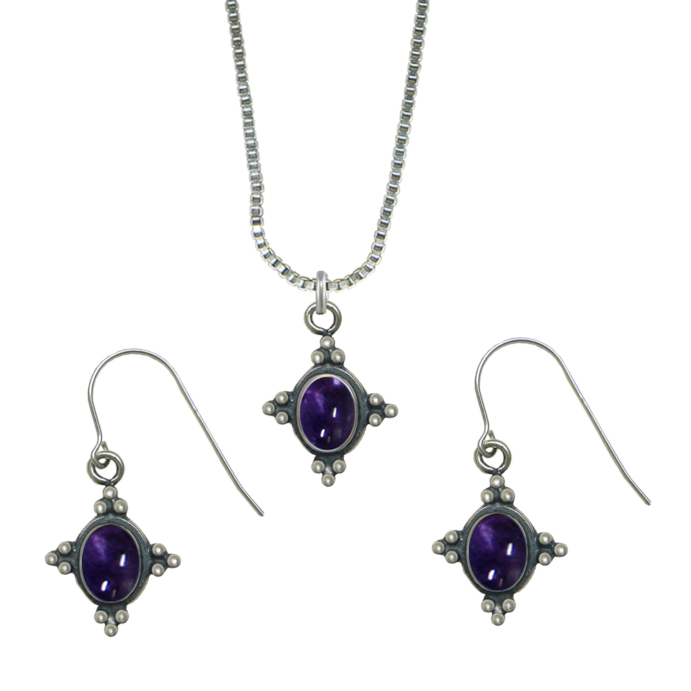 Sterling Silver Petite Necklace Earrings Set Iolite